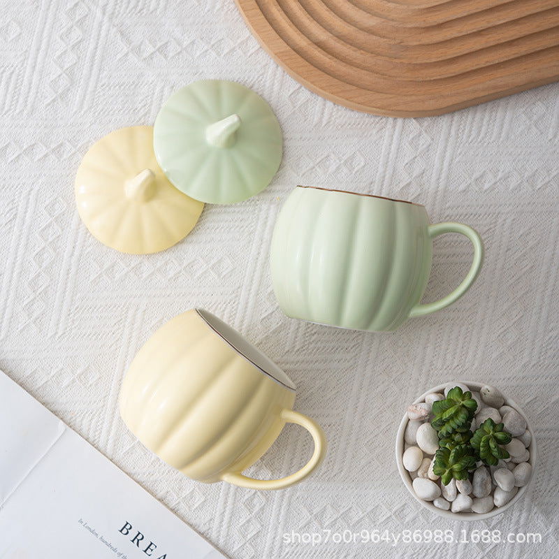 Ceramic Cup Cute Pumpkin Cup With Lid Office Breakfast Cup Mug Coffee Cup Water Cup - DigiVirt