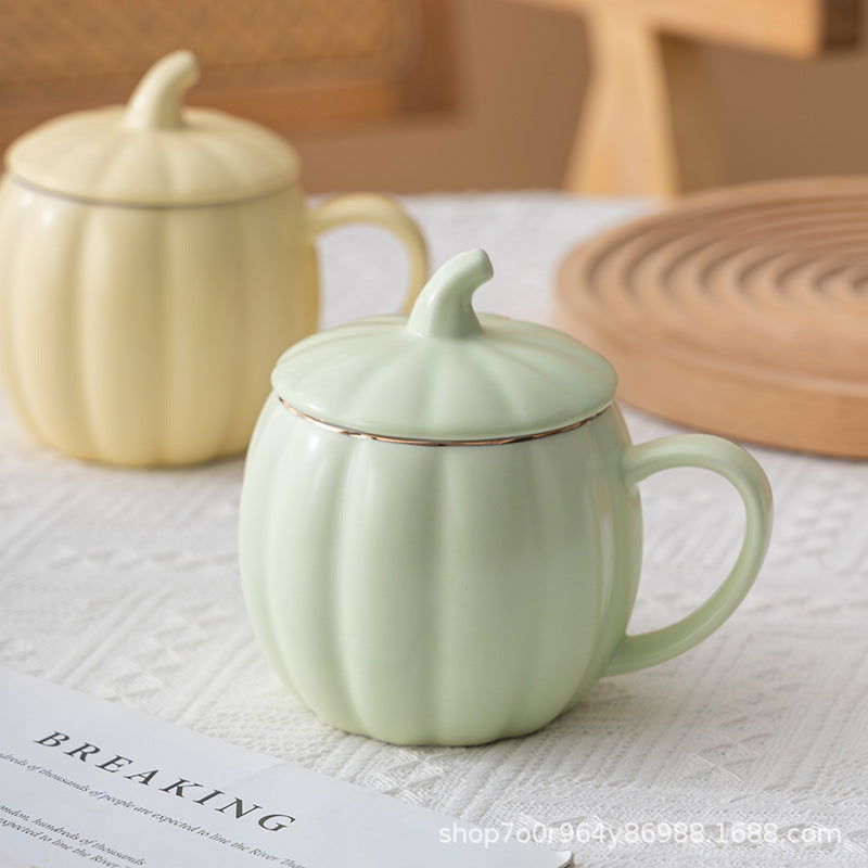 Ceramic Cup Cute Pumpkin Cup With Lid Office Breakfast Cup Mug Coffee Cup Water Cup - DigiVirt