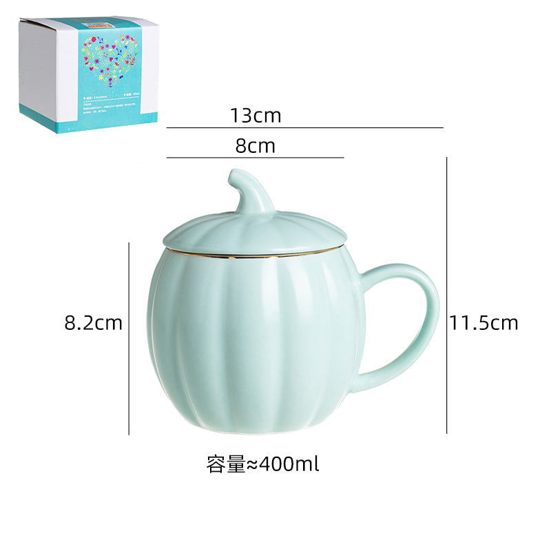 Ceramic Cup Cute Pumpkin Cup With Lid Office Breakfast Cup Mug Coffee Cup Water Cup - DigiVirt