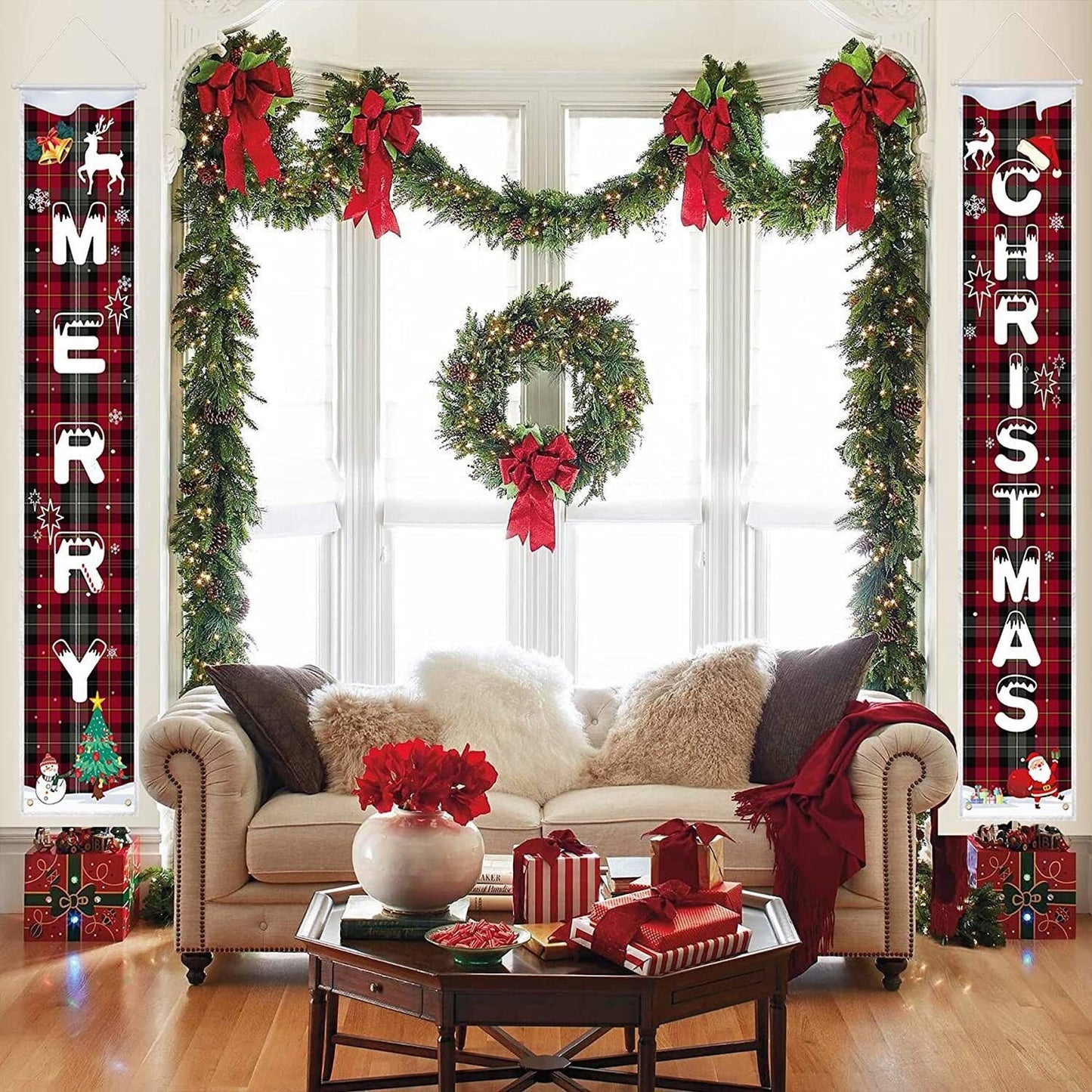 Christmas Couplet 2024 range Christmas Party Decorations Door Hanging Holiday Decoration Door Curtain Flag With Lights - DigiVirt