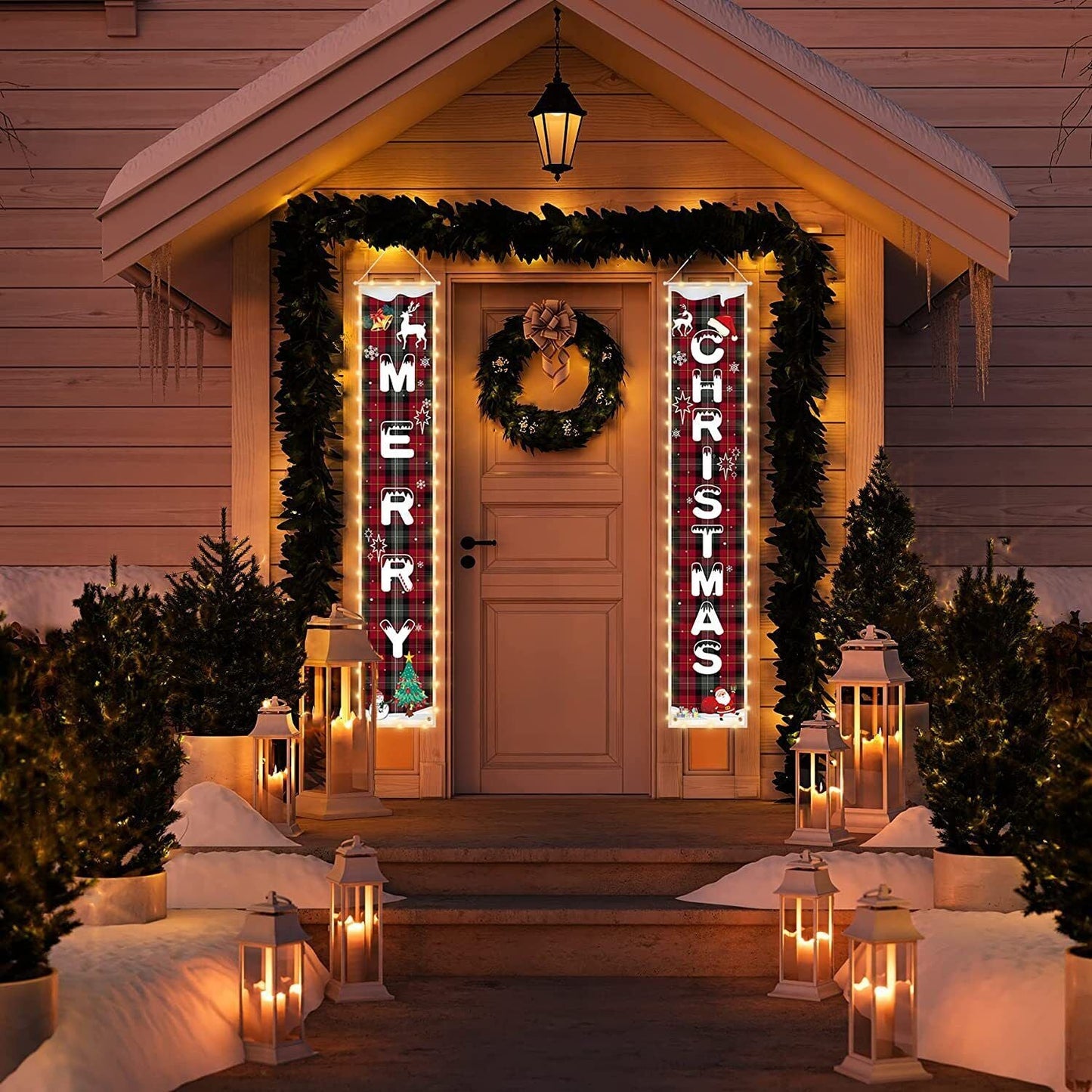 Christmas Couplet 2024 range Christmas Party Decorations Door Hanging Holiday Decoration Door Curtain Flag With Lights - DigiVirt
