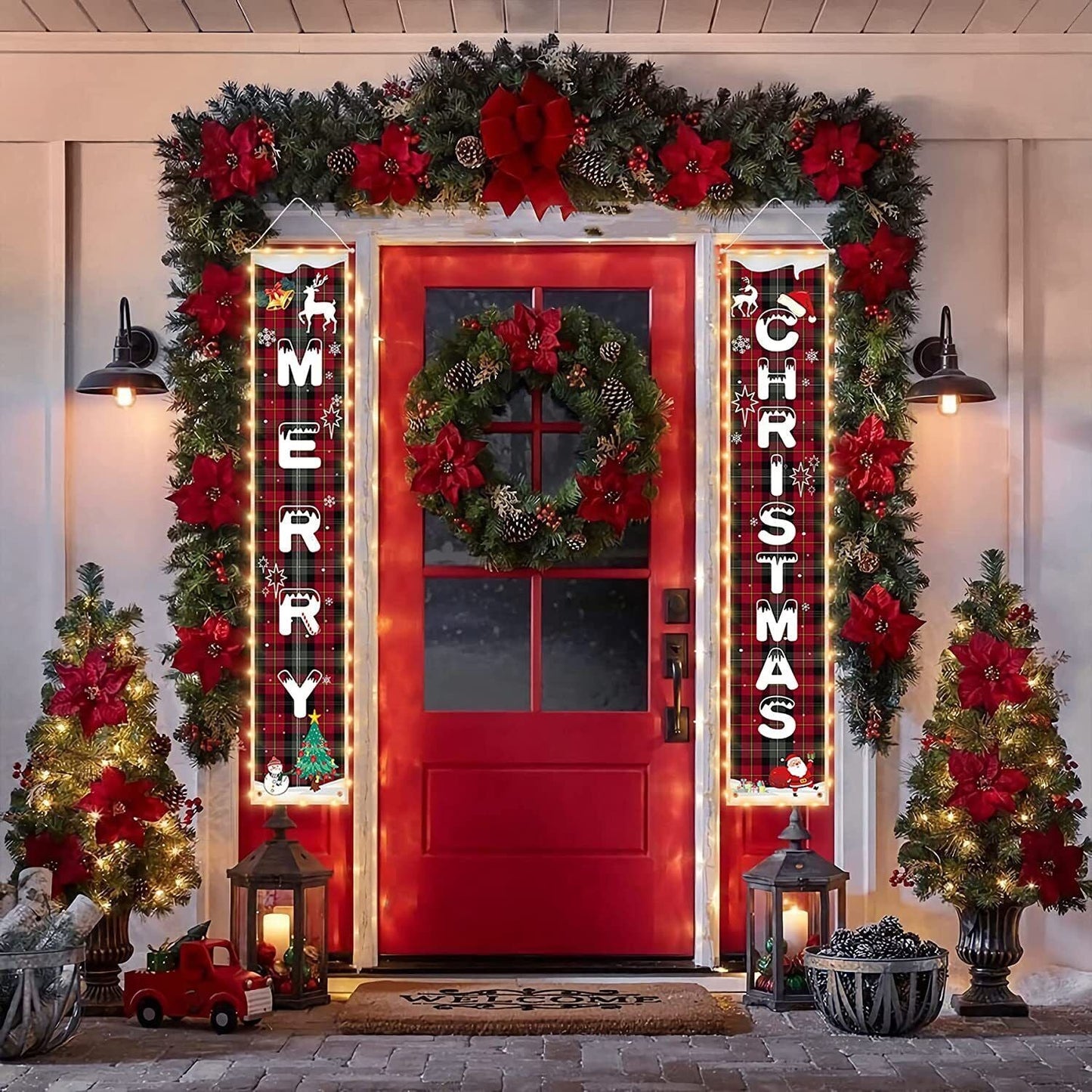 Christmas Couplet 2024 range Christmas Party Decorations Door Hanging Holiday Decoration Door Curtain Flag With Lights - DigiVirt