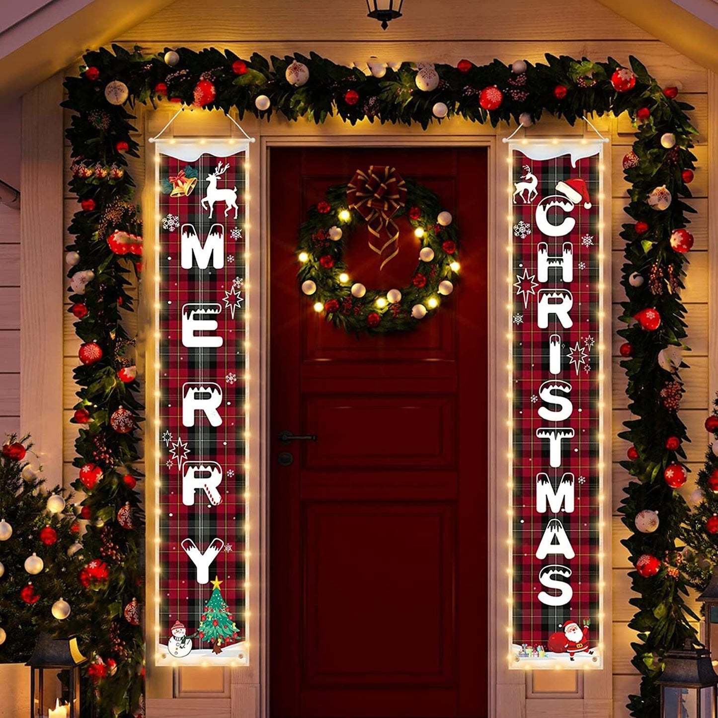 Christmas Couplet 2024 range Christmas Party Decorations Door Hanging Holiday Decoration Door Curtain Flag With Lights - DigiVirt