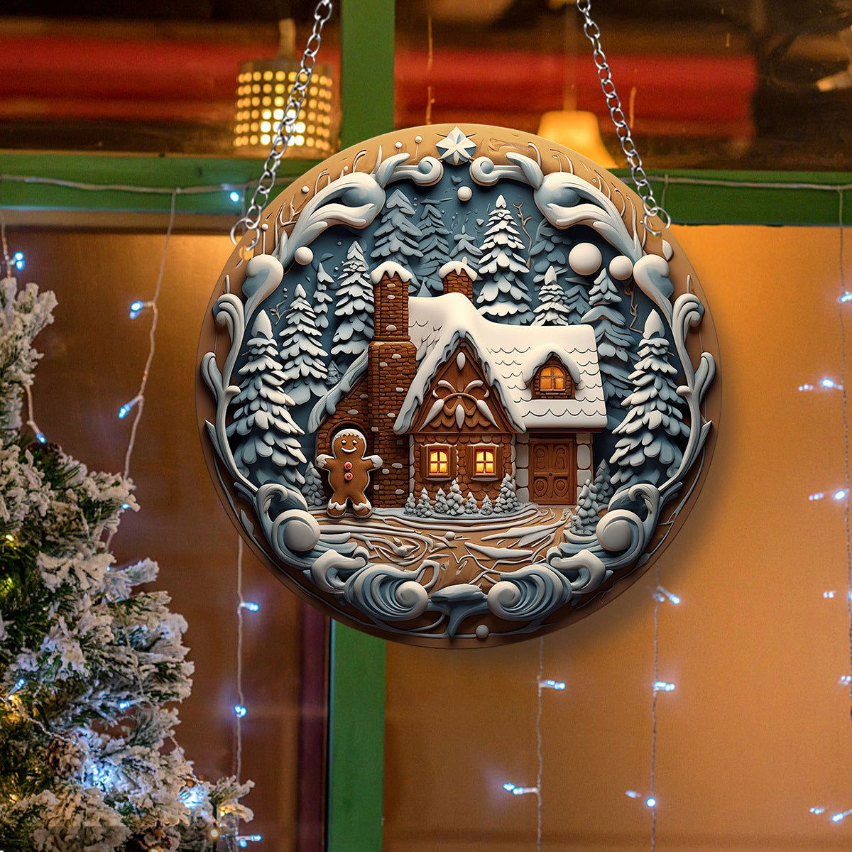 Christmas House Gingerbread Man Acrylic Decorative Pendant Party Party Activities Holiday Scene Layout - DigiVirt