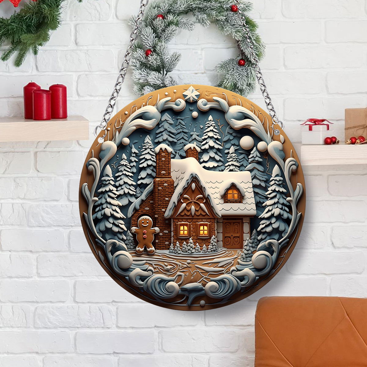 Christmas House Gingerbread Man Acrylic Decorative Pendant Party Party Activities Holiday Scene Layout - DigiVirt