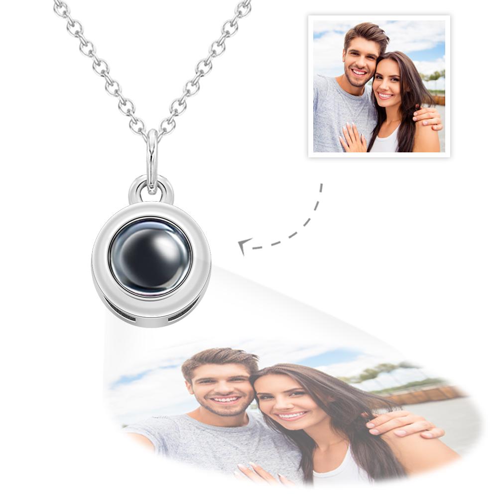Circle Pendant Personalized Photo Projection Necklace Custom Cute Jewelry Anniversary Wedding Gifts - DigiVirt
