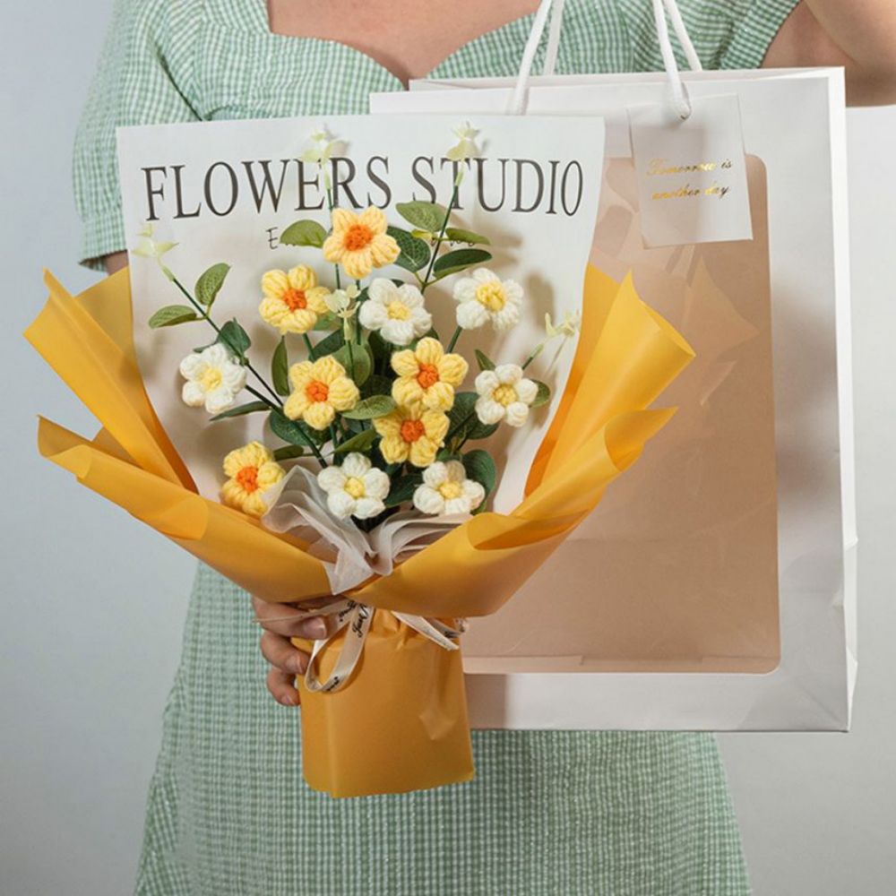 Crochet Flowers Bouquet Handmade Knitted Little Daisy Bouquet Wedding Gift - DigiVirt