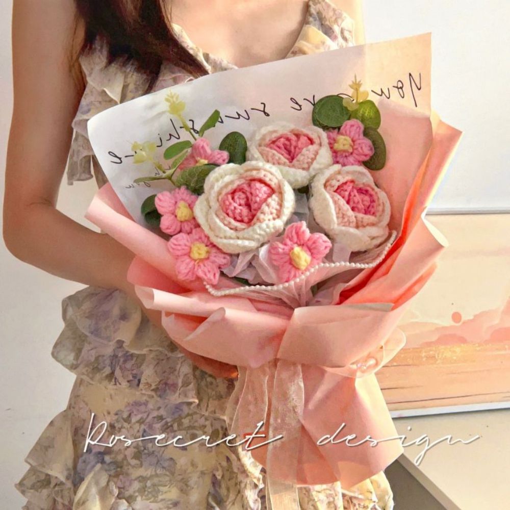 Crochet Flowers Bouquet Handmade Knitted Roses Bouquet Wedding Gift - DigiVirt