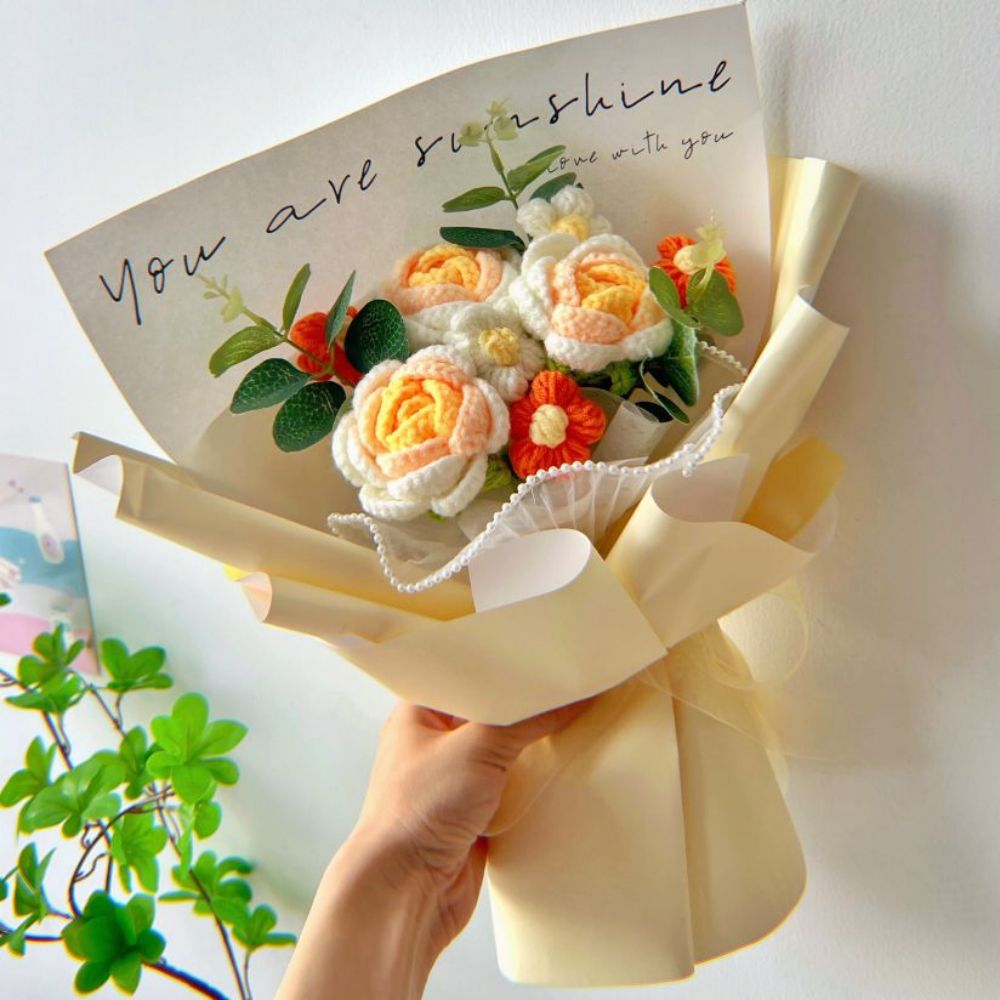 Crochet Flowers Bouquet Handmade Knitted Roses Bouquet Wedding Gift - DigiVirt