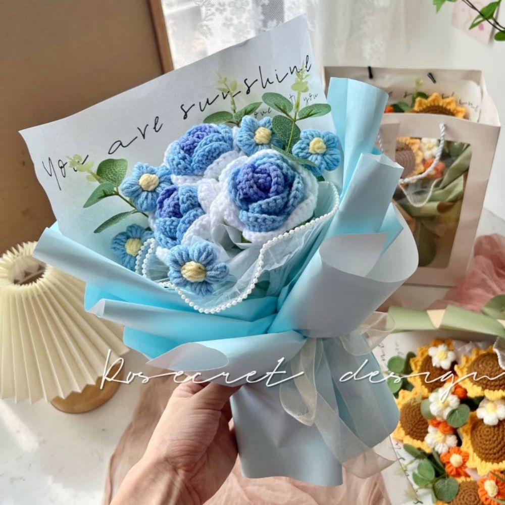 Crochet Flowers Bouquet Handmade Knitted Roses Bouquet Wedding Gift - DigiVirt