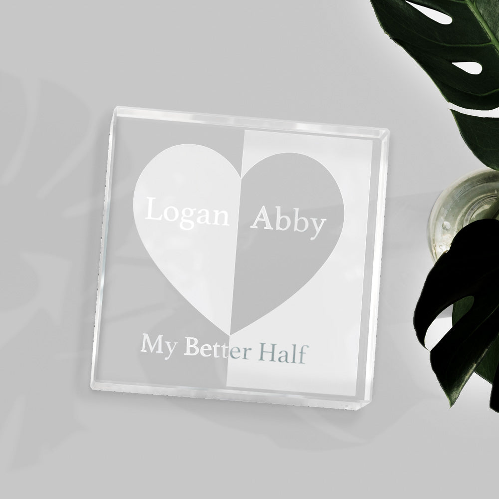 Custom 2D Crystal Engraved Better Half Glass Block Gifts For Couples - DigiVirt