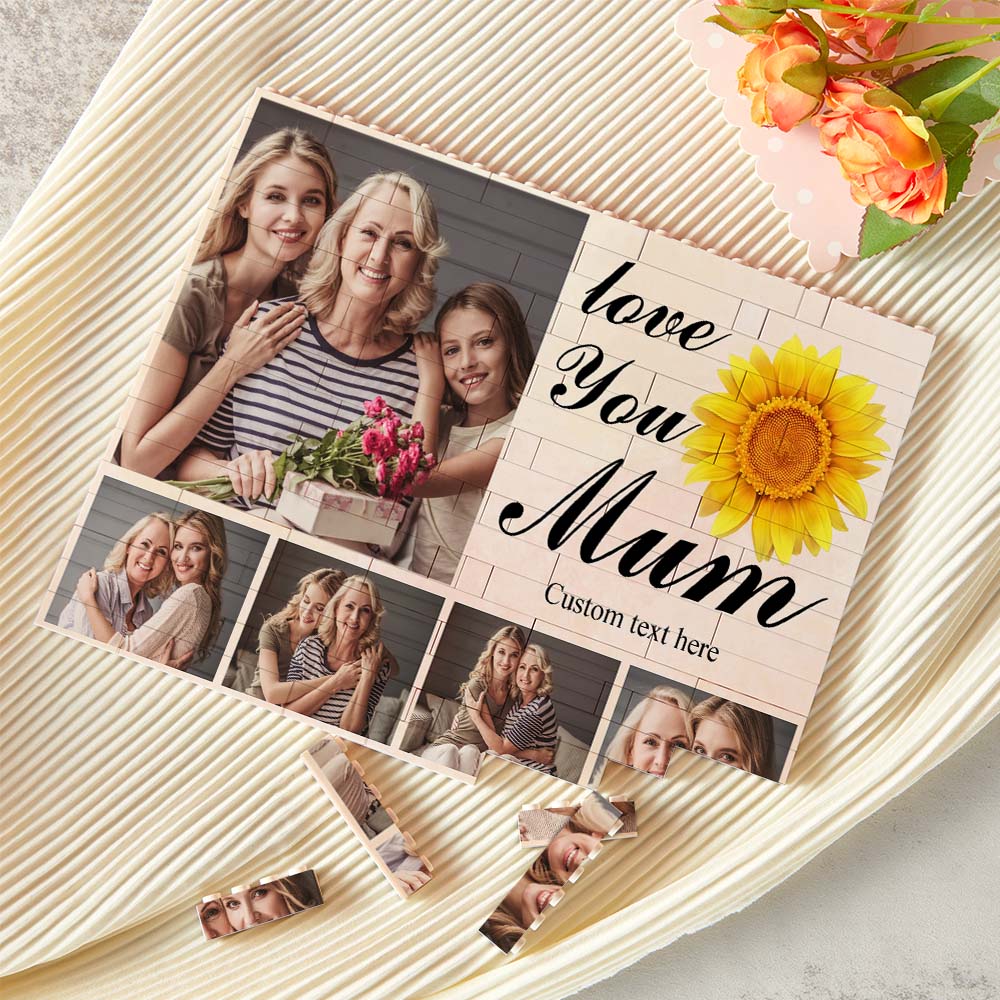 Custom Building Block Puzzle Horizontal Trio Photo Brick Love You Mum Mother's Day Gift - DigiVirt