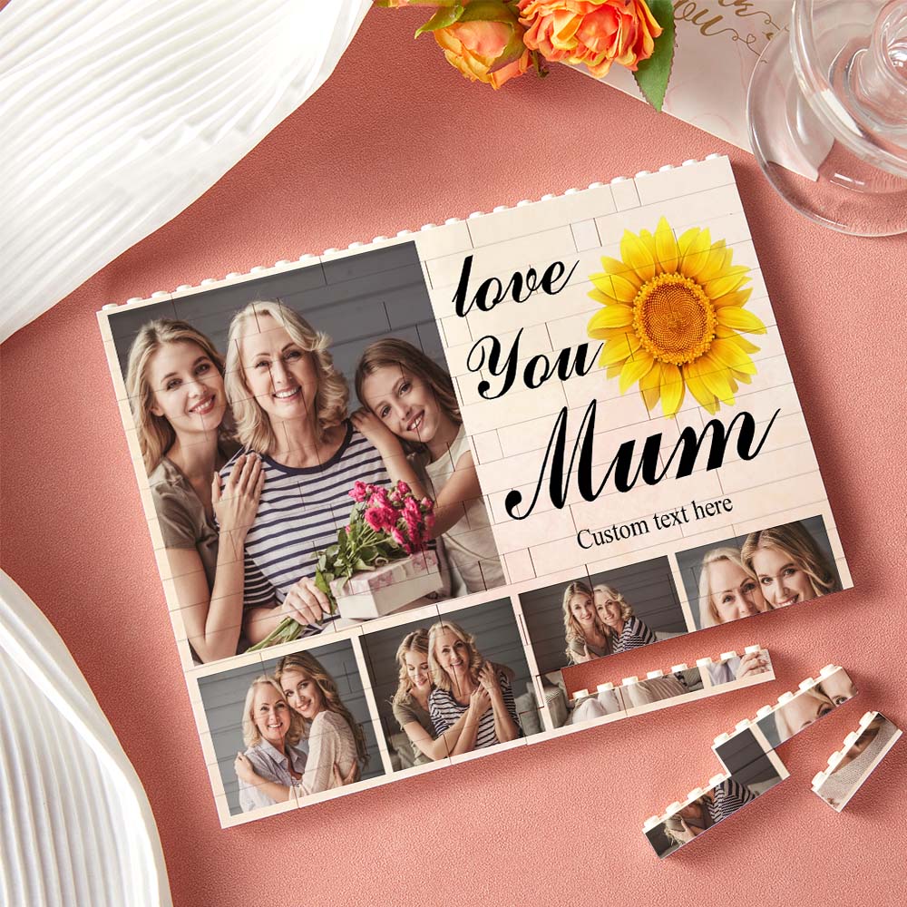 Custom Building Block Puzzle Horizontal Trio Photo Brick Love You Mum Mother's Day Gift - DigiVirt