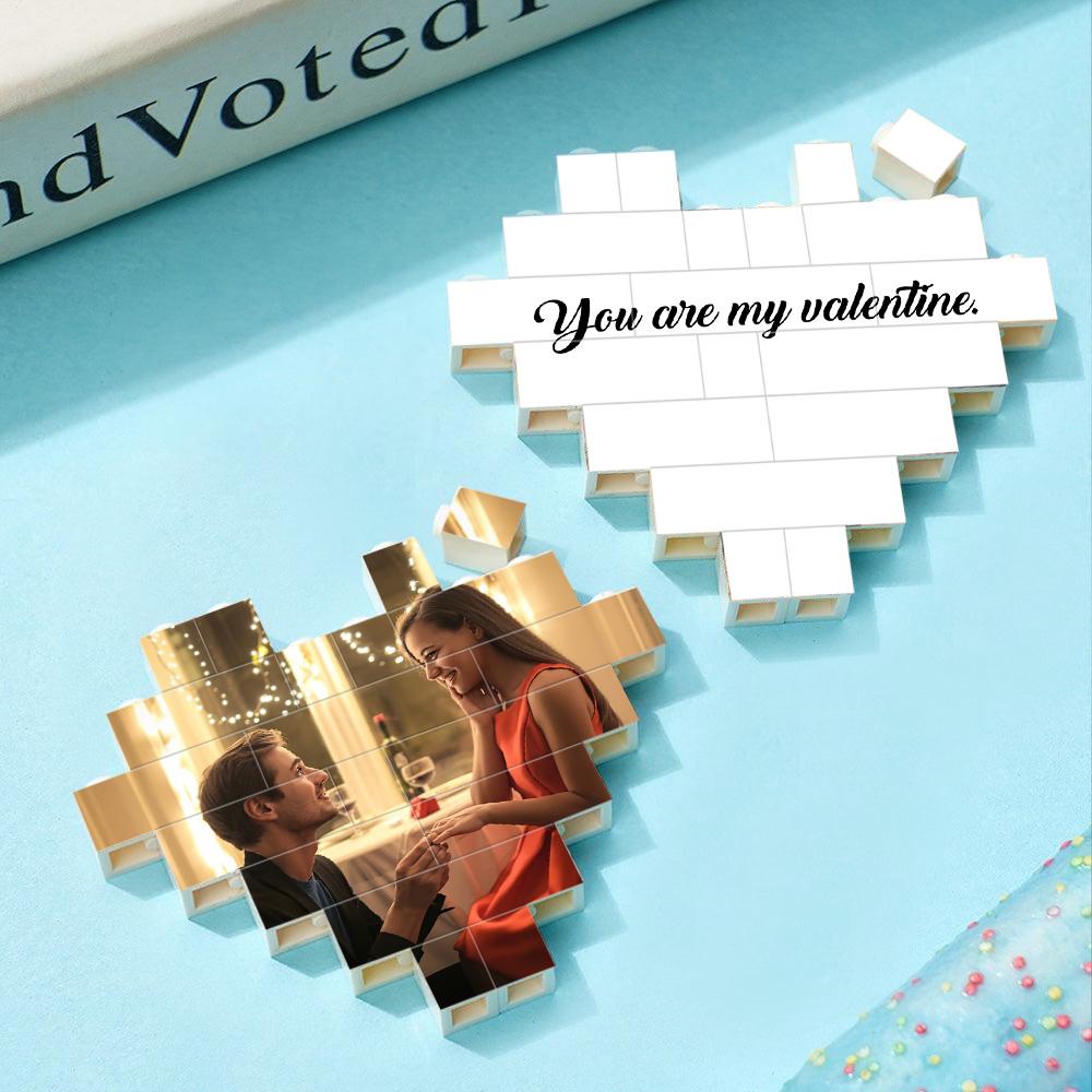 Custom Building Brick Puzzle Personalized Heart Shaped Photo & Text Block Gift for Couples - DigiVirt