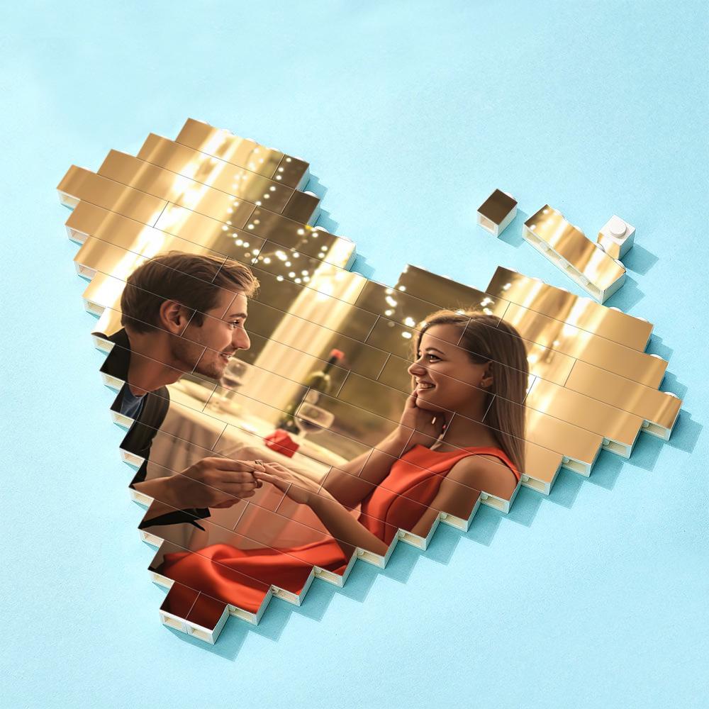 Custom Building Brick Puzzle Personalized Heart Shaped Photo & Text Block Gift for Couples - DigiVirt