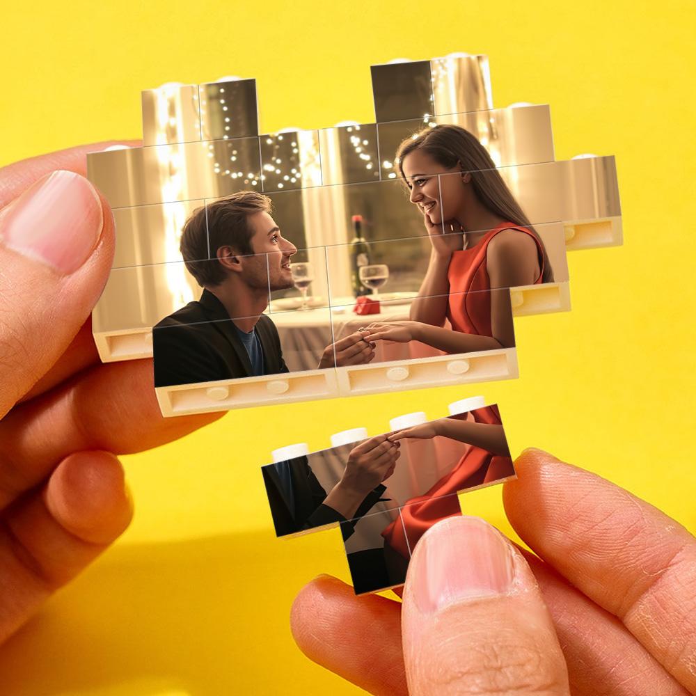Custom Building Brick Puzzle Personalized Heart Shaped Photo & Text Block Gift for Couples - DigiVirt