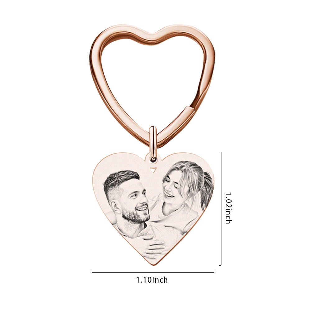 Custom Calendar Photo Keychain Heart Engraved Keyring Anniversary Memorial Gift Wedding Gift - DigiVirt