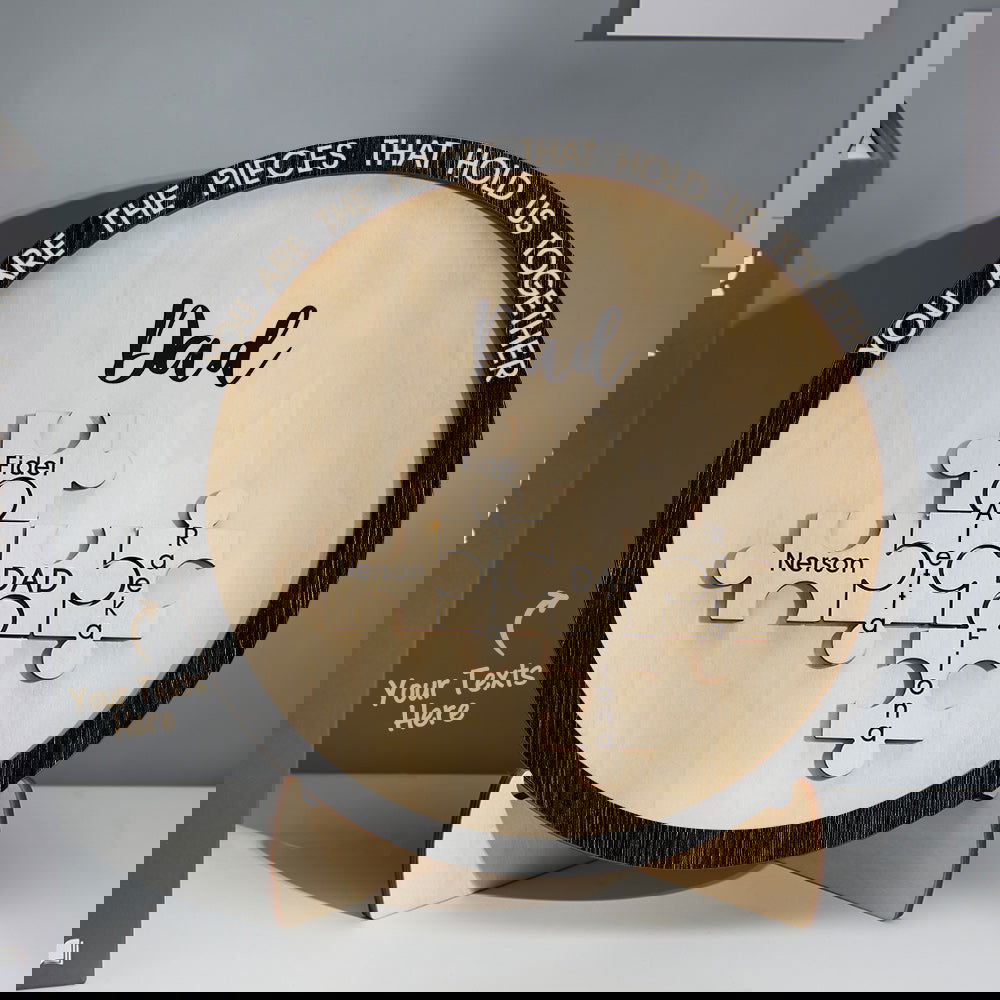 Custom Engraved Ornament Round Wooden Puzzle Pieces Sign Gifts for Parents - DigiVirt