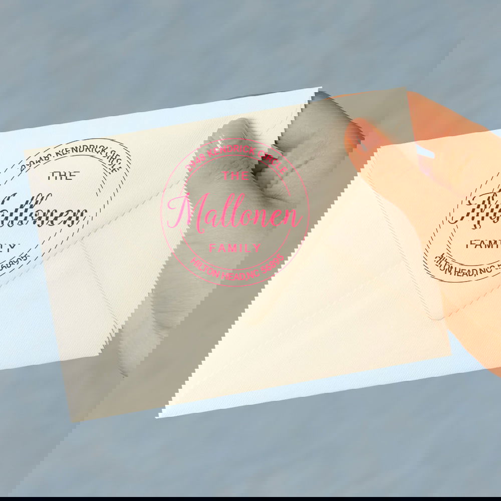 Custom Family Address Stamp Round Self Inking Stamp for Wedding - DigiVirt