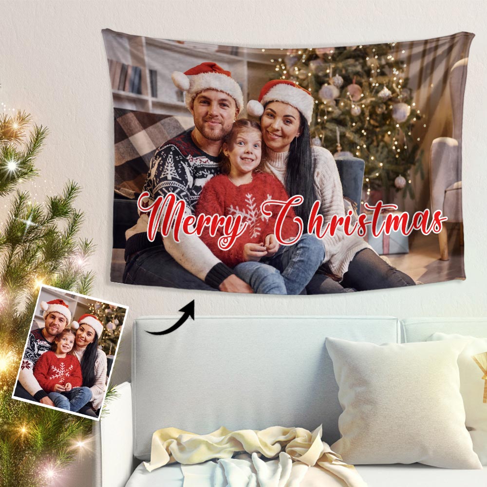 Custom Family Photo Christmas Tapestry Wall Decor Hanging Painting Christmas Gift - DigiVirt