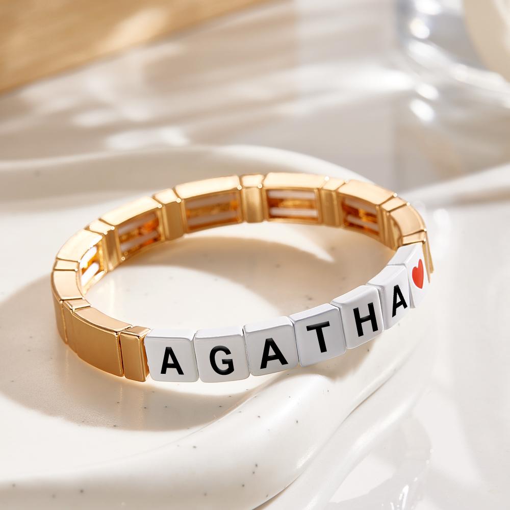 Custom Name Bead Bracelet Enamel Beaded Gold Color Bracelet Gift for Her - DigiVirt
