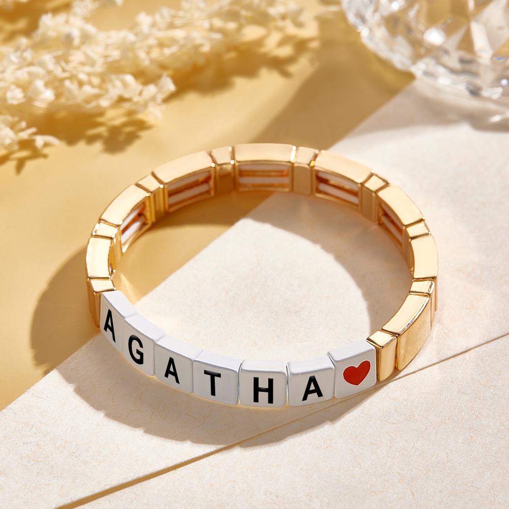 Custom Name Bead Bracelet Enamel Beaded Gold Color Bracelet Gift for Her - DigiVirt