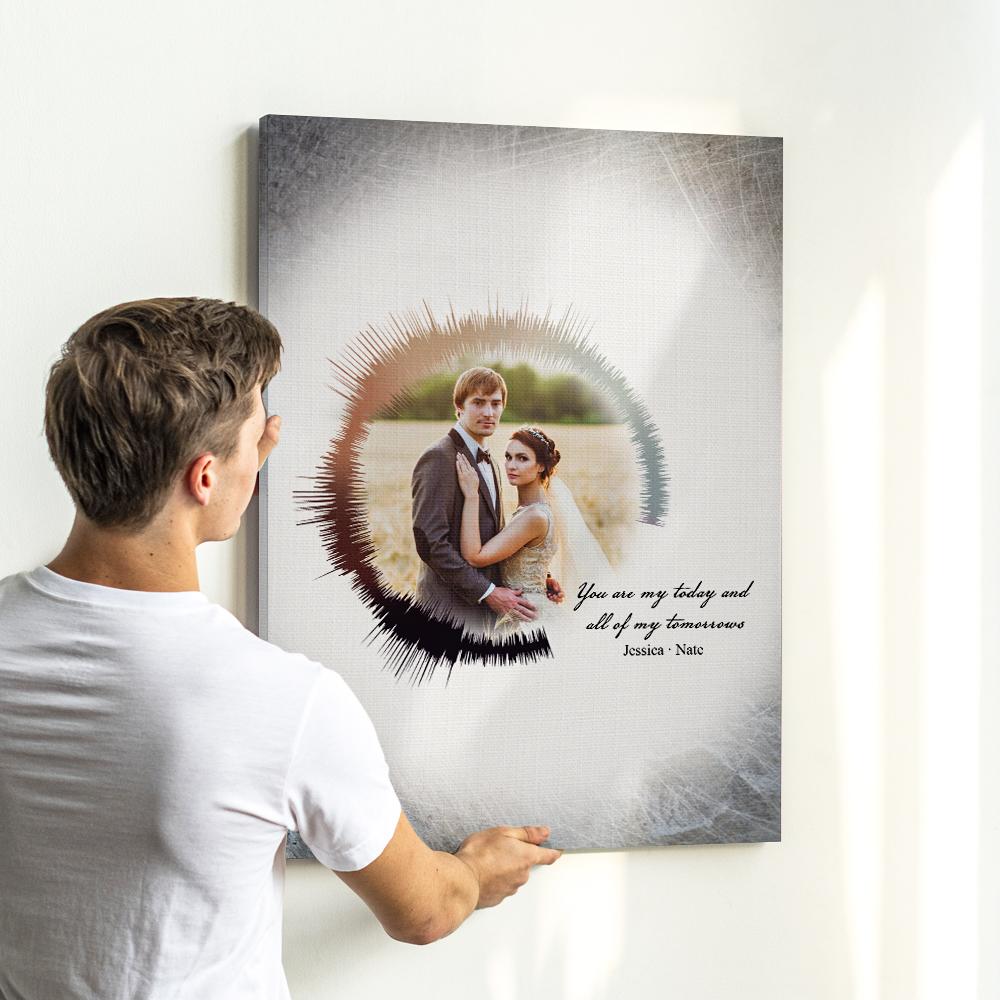 Custom Painting Round Sound Wave Photo Print Personalized Soundwave Text Canvas Amazing Wedding Gift Anniversary Gifts - DigiVirt