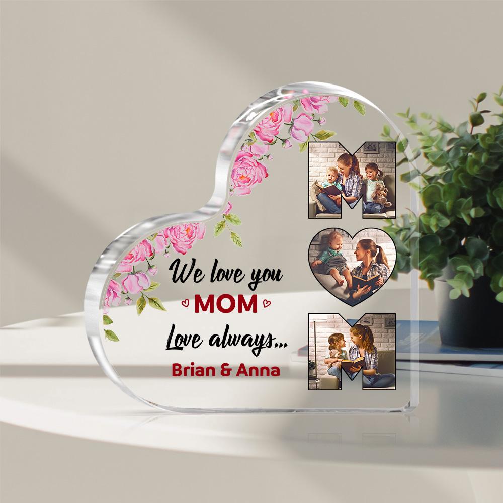 Custom Photo Acrylic Heart Flower Mother's Day Gift Personalized Acrylic Hearts for Mom - DigiVirt