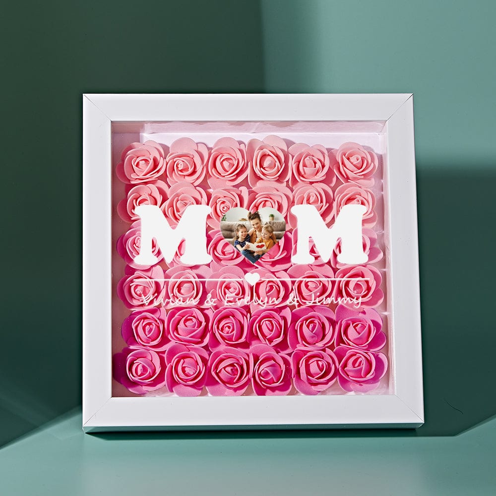 Custom Photo Flower Shadow Box Personalized Heart Gradient Pink Flower Shadowbox Frame Gift for Mom - DigiVirt
