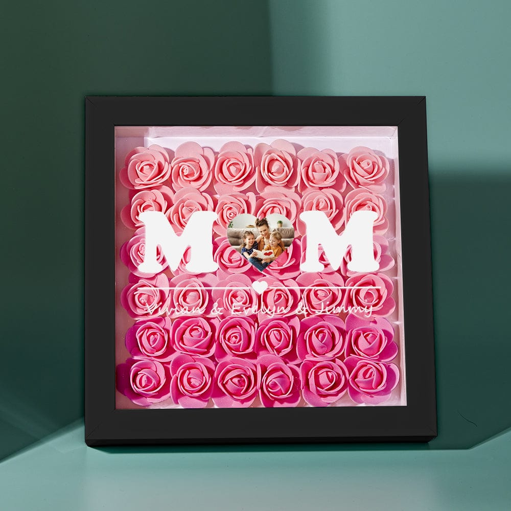 Custom Photo Flower Shadow Box Personalized Heart Gradient Pink Flower Shadowbox Frame Gift for Mom - DigiVirt