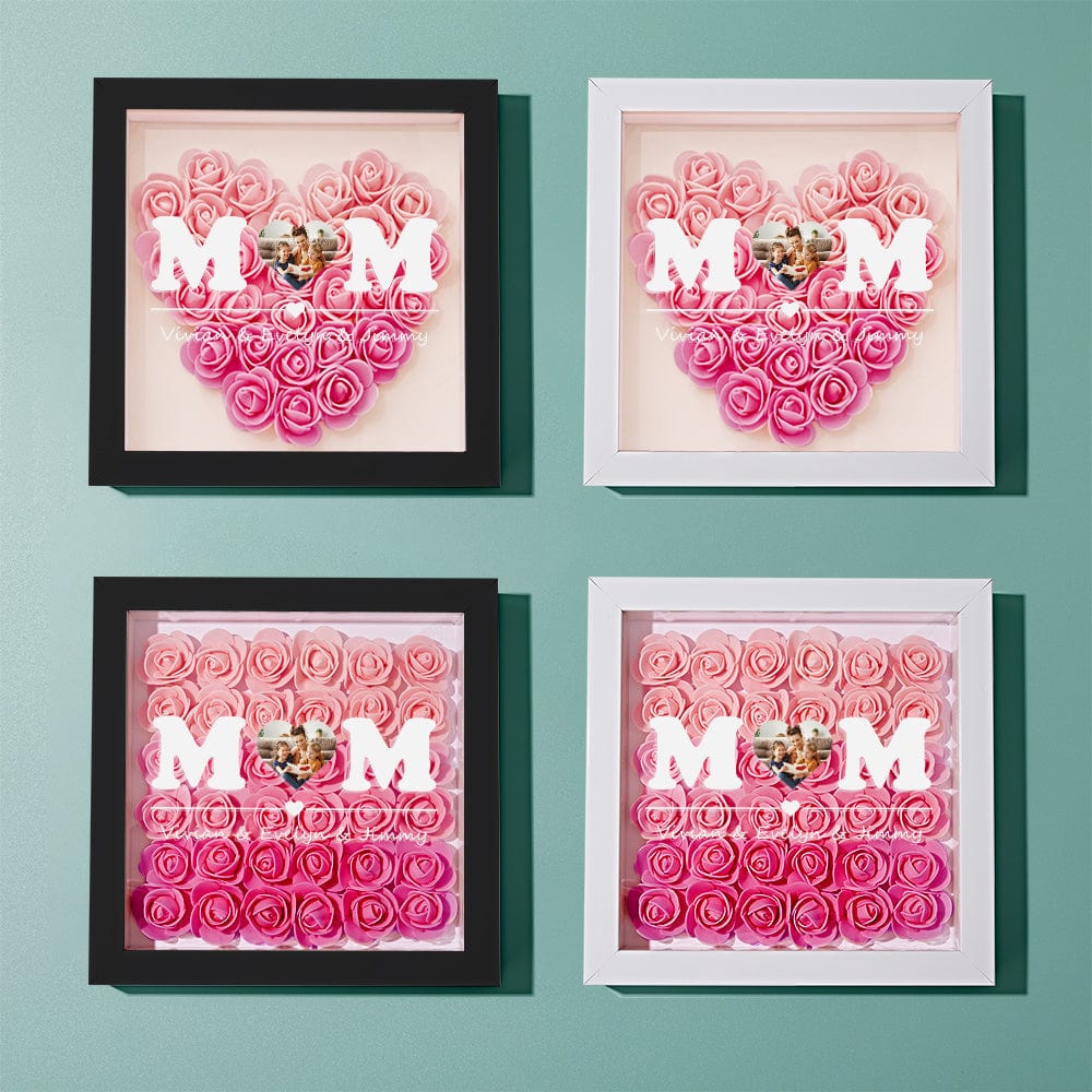 Custom Photo Flower Shadow Box Personalized Heart Gradient Pink Flower Shadowbox Frame Gift for Mom - DigiVirt
