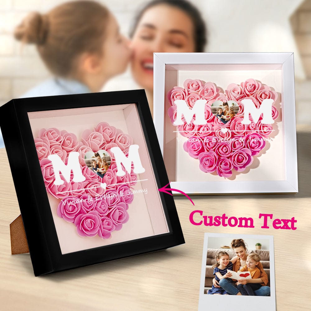 Custom Photo Flower Shadow Box Personalized Heart Gradient Pink Flower Shadowbox Frame Gift for Mom - DigiVirt
