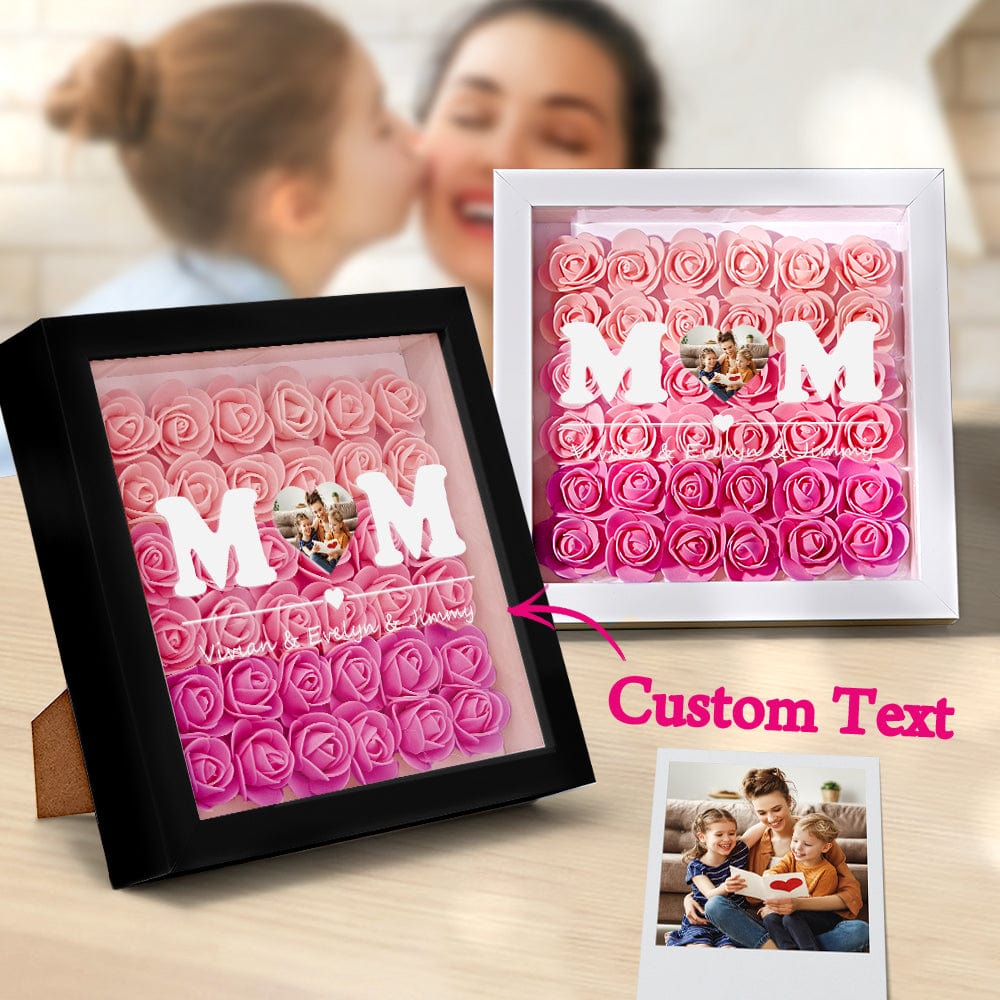 Custom Photo Flower Shadow Box Personalized Heart Gradient Pink Flower Shadowbox Frame Gift for Mom - DigiVirt