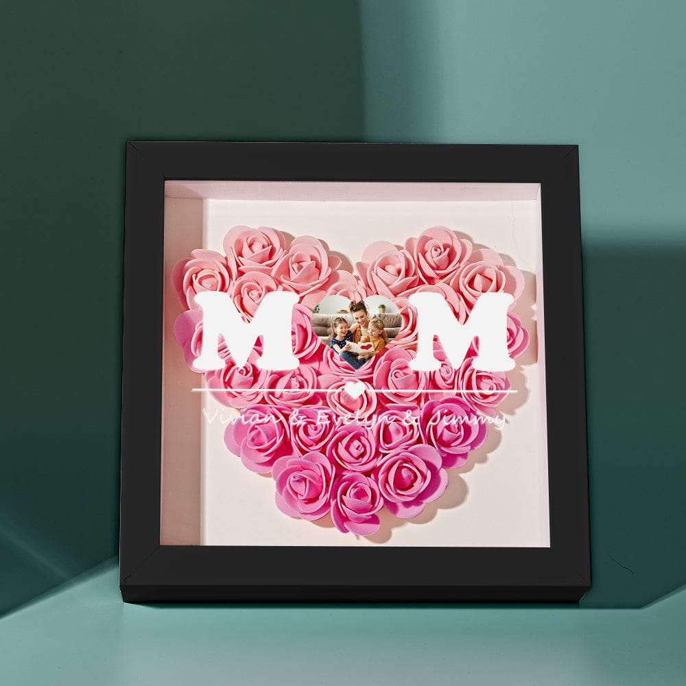Custom Photo Flower Shadow Box Personalized Heart Gradient Pink Flower Shadowbox Frame Gift for Mom - DigiVirt