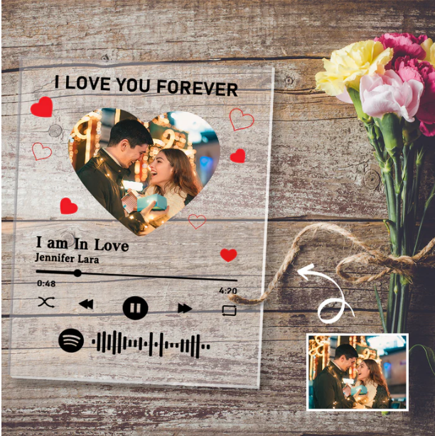 Custom Photo I am In Love Spotify Code Plaque Scannable Music Personalized Acrylic Photo Panel - DigiVirt