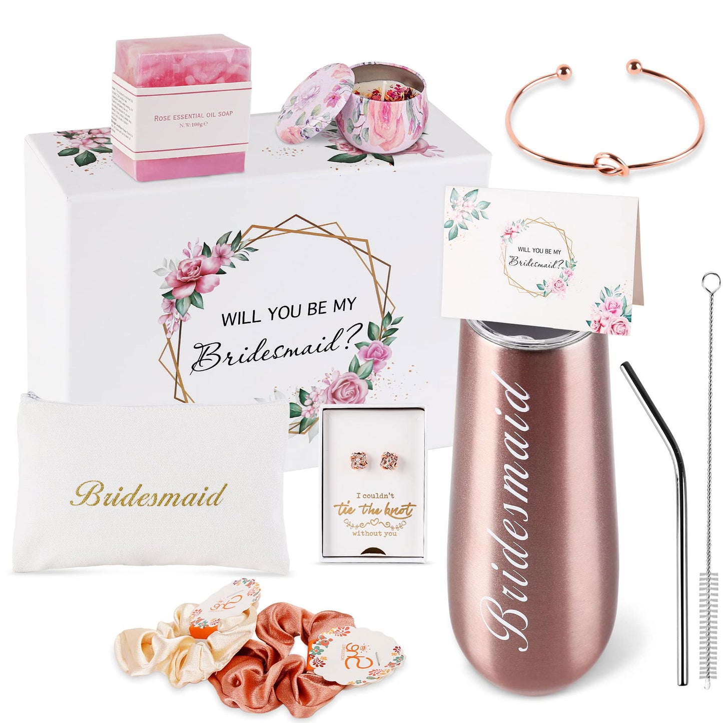 DHQH Bridesmaid Proposal Gifts Box Sets From Bride,Will You Be My Bridesmaid,6 oz Bride Tribe Stainless Steel champagne glasses Bachelorette Party SPA Gifts Bridal Showers - DigiVirt