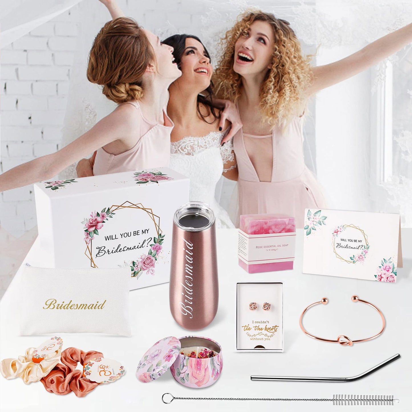 DHQH Bridesmaid Proposal Gifts Box Sets From Bride,Will You Be My Bridesmaid,6 oz Bride Tribe Stainless Steel champagne glasses Bachelorette Party SPA Gifts Bridal Showers - DigiVirt
