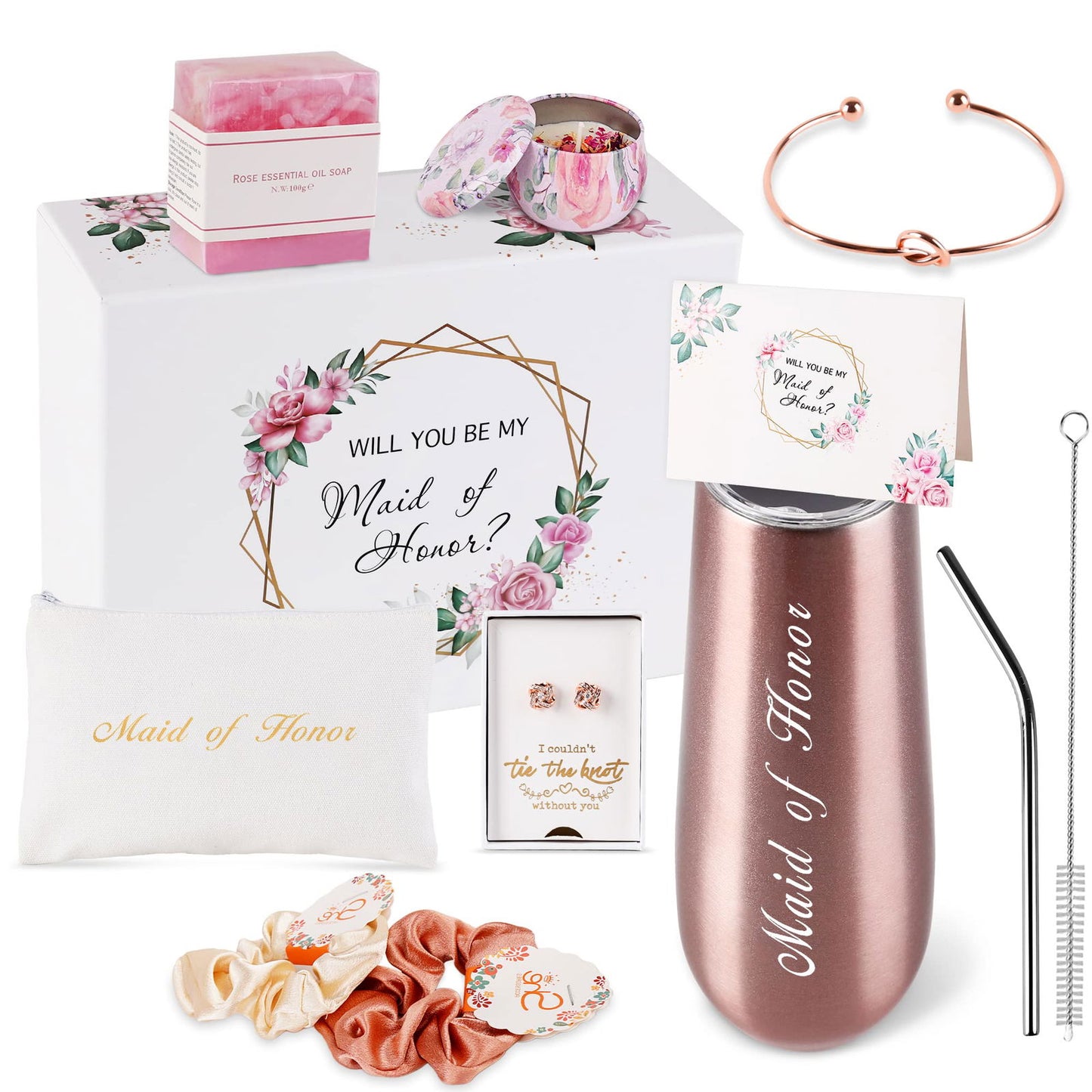 DHQH Bridesmaid Proposal Gifts Box Sets From Bride,Will You Be My Bridesmaid,6 oz Bride Tribe Stainless Steel champagne glasses Bachelorette Party SPA Gifts Bridal Showers - DigiVirt