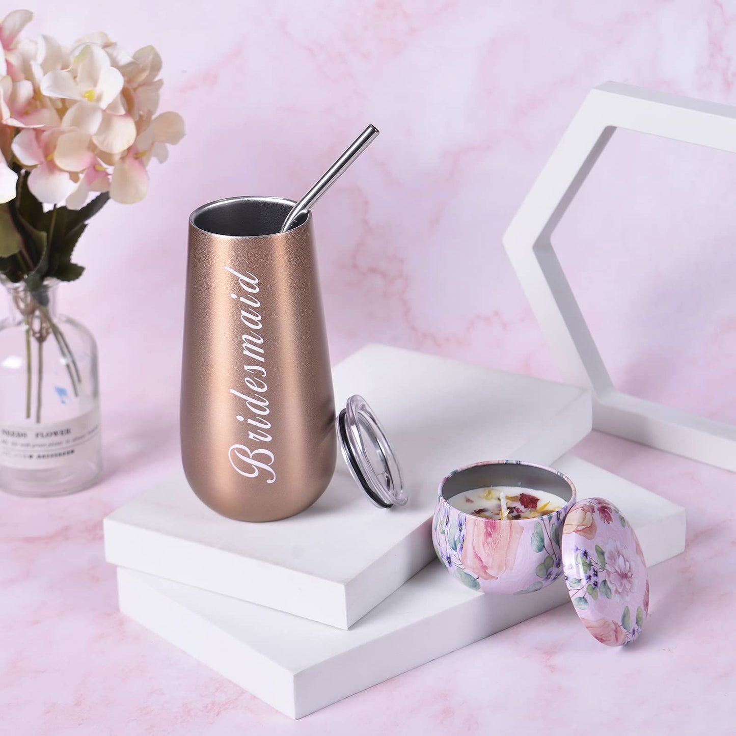 DHQH Bridesmaid Proposal Gifts Box Sets From Bride,Will You Be My Bridesmaid,6 oz Bride Tribe Stainless Steel champagne glasses Bachelorette Party SPA Gifts Bridal Showers - DigiVirt