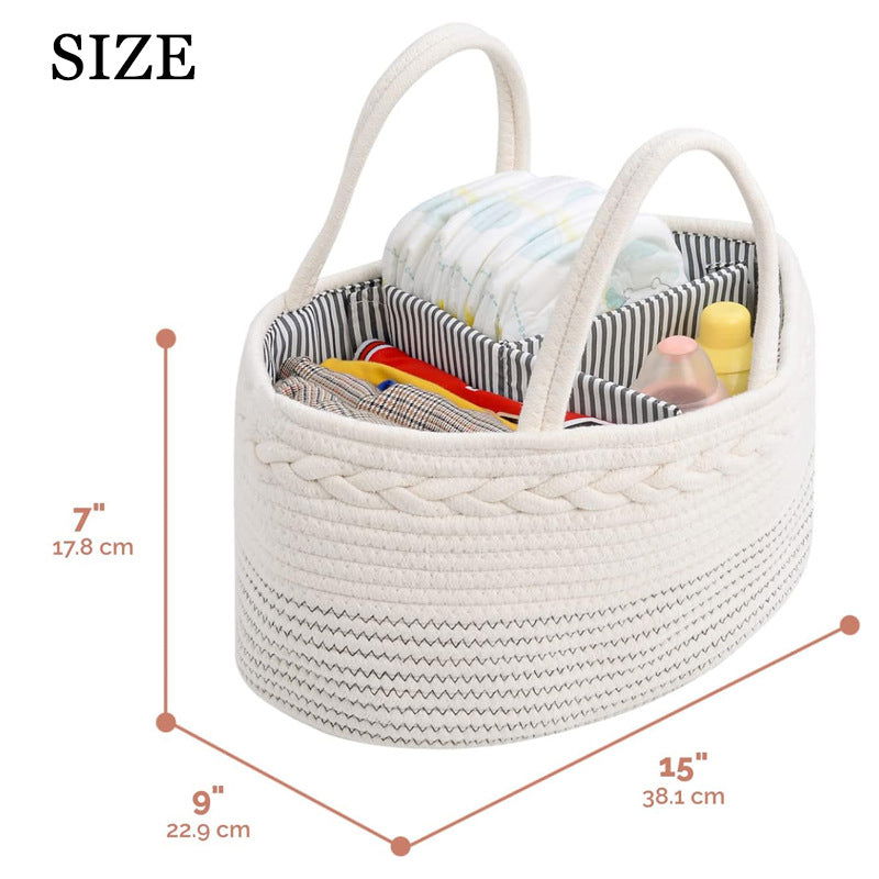 Diaper Caddy Organizer, Large Cotton Rope Nursery Baby Basket, Changing Table Organizer for Baby Diaper Storage, Portable Car Organizer with Removable Divider, Baby Shower Gifts - White Storage Basket - DigiVirt