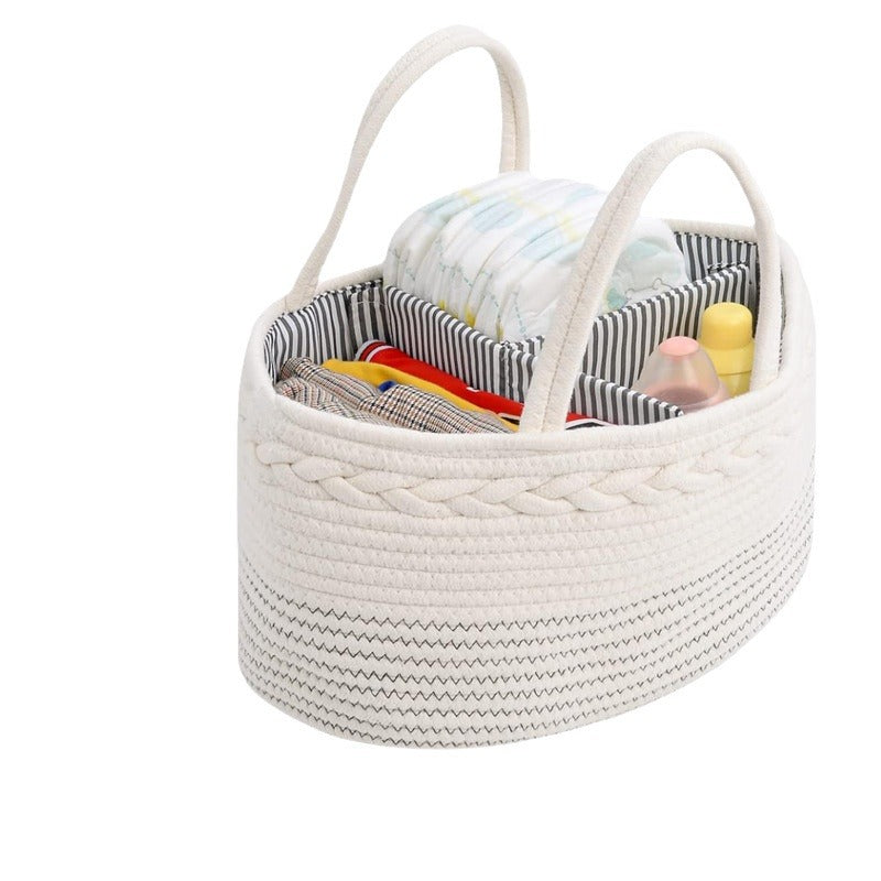 Diaper Caddy Organizer, Large Cotton Rope Nursery Baby Basket, Changing Table Organizer for Baby Diaper Storage, Portable Car Organizer with Removable Divider, Baby Shower Gifts - White Storage Basket - DigiVirt