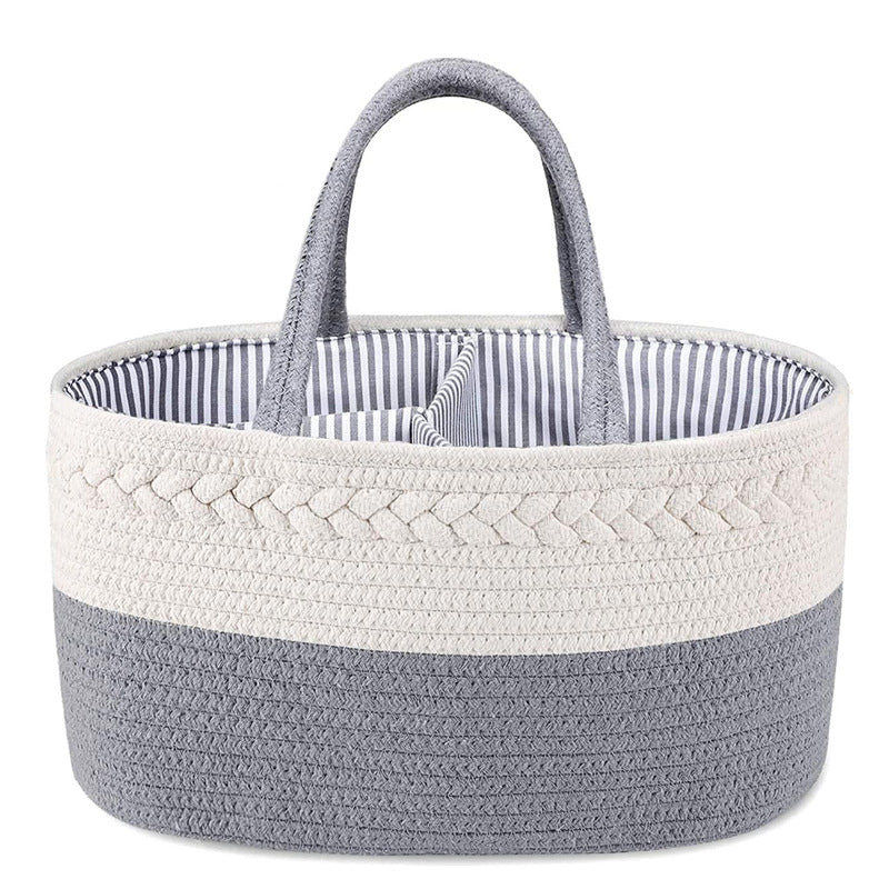 Diaper Caddy Organizer, Large Cotton Rope Nursery Baby Basket, Changing Table Organizer for Baby Diaper Storage, Portable Car Organizer with Removable Divider, Baby Shower Gifts - White Storage Basket - DigiVirt