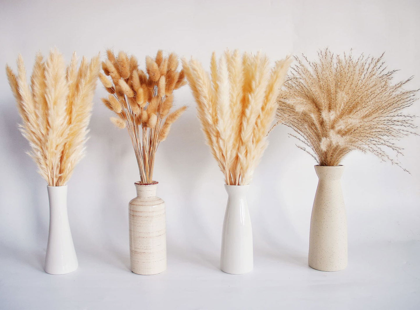 Dried Pampas Grass Decor, 100 PCS Pampas Grass Contains Bunny Tails Dried Flowers, Reed Grass Bouquet for Wedding Boho Flowers Home Table Decor, Rustic Farmhouse Party (White and Brown) - DigiVirt