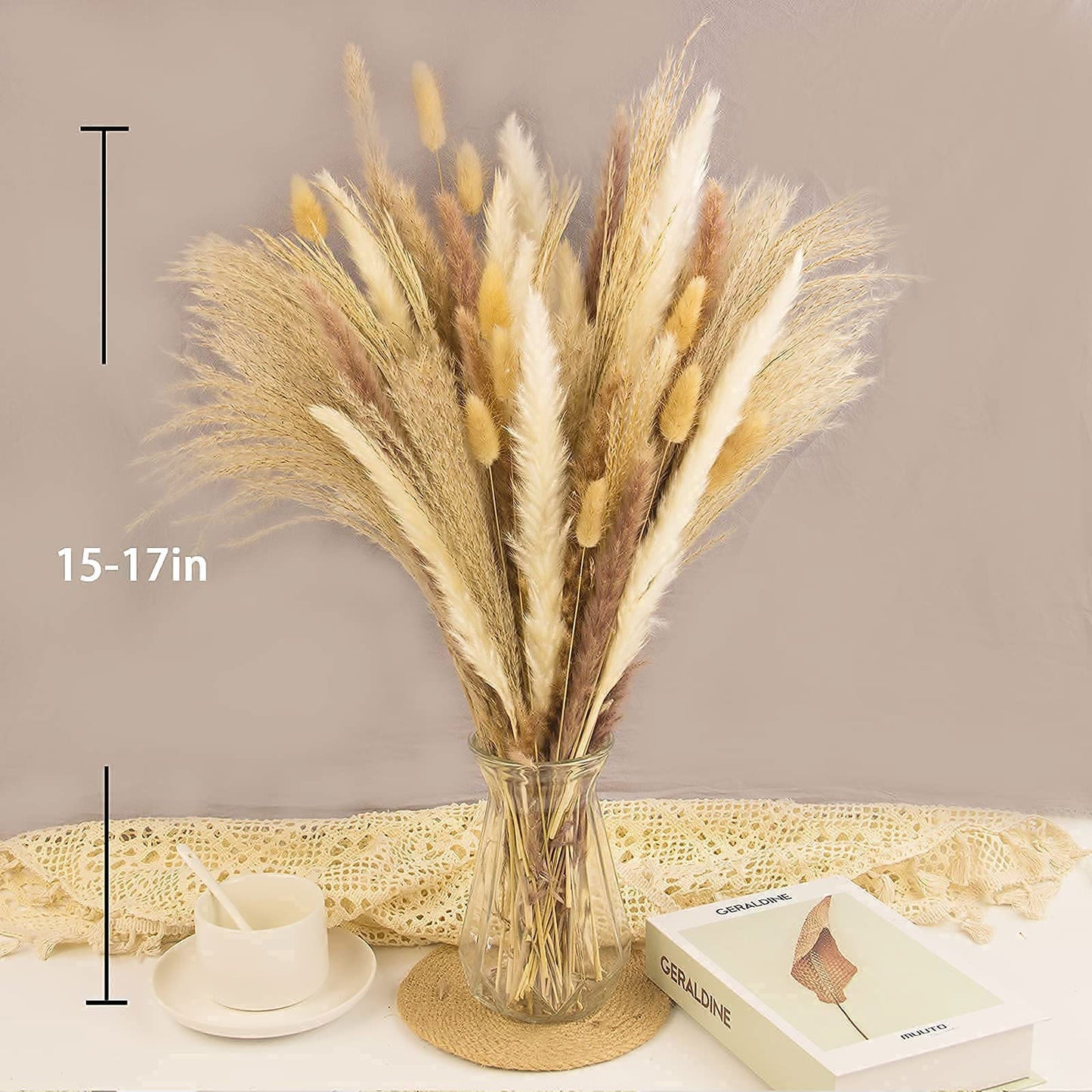 Dried Pampas Grass Decor, 100 PCS Pampas Grass Contains Bunny Tails Dried Flowers, Reed Grass Bouquet for Wedding Boho Flowers Home Table Decor, Rustic Farmhouse Party (White and Brown) - DigiVirt