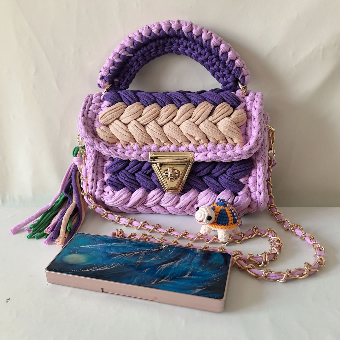 HyunA same style finished hand-woven cloth bag women's crossbody bag chain