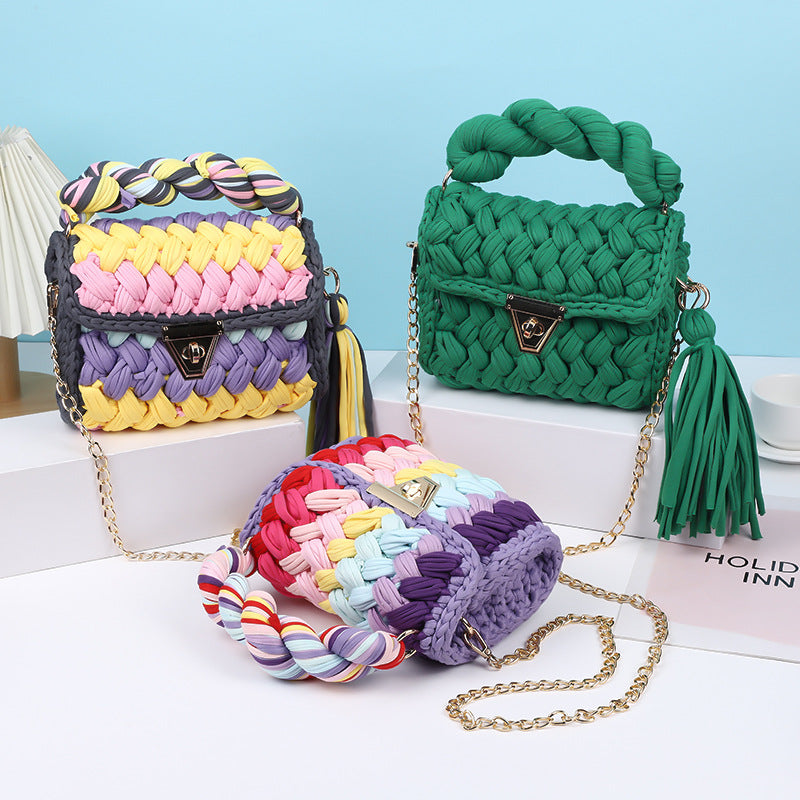 HyunA same style finished hand-woven cloth bag women's crossbody bag chain