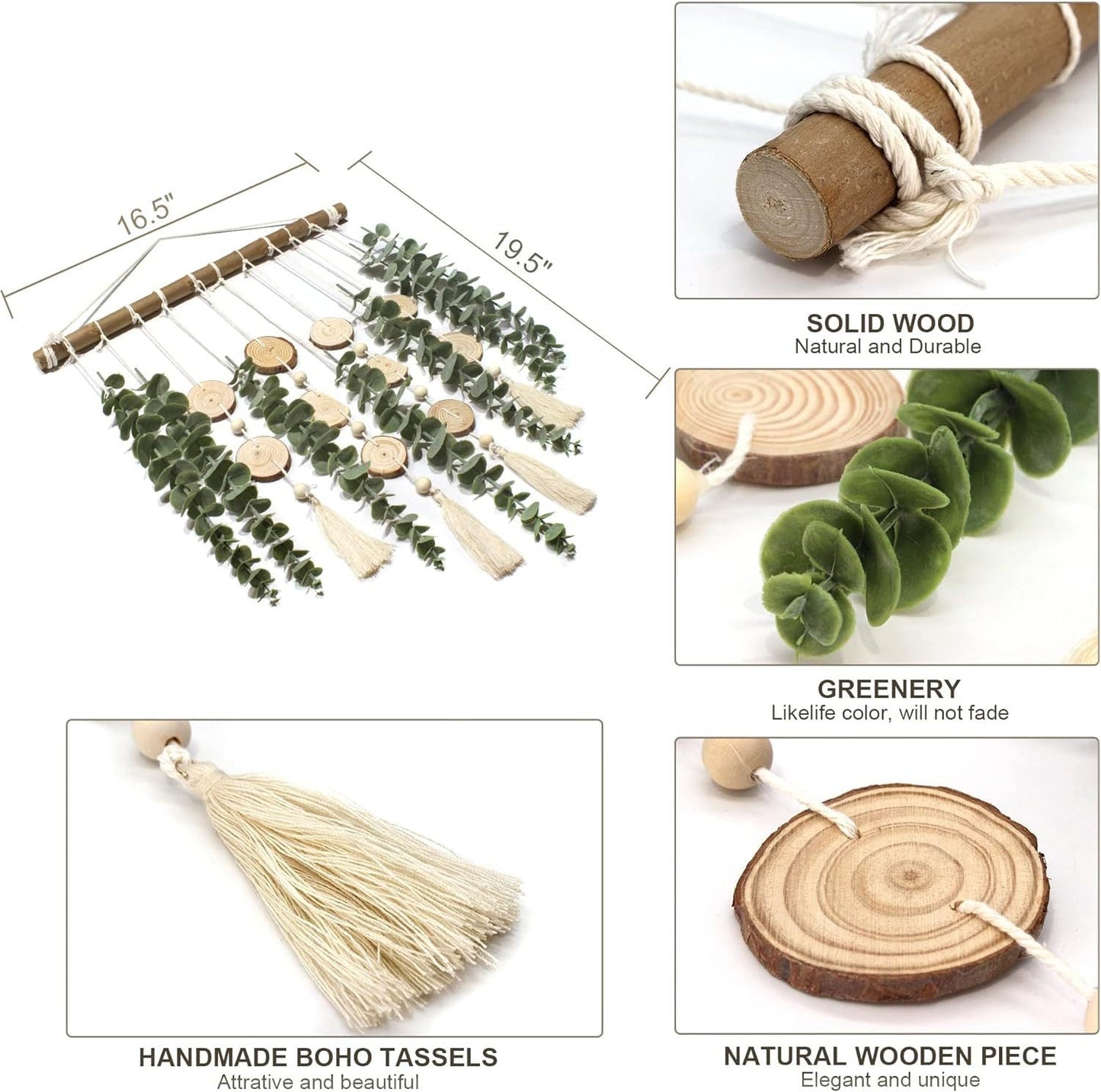 Eucalyptus Wall Decor Greenery Leaves Stems Wall Hanging Plants on 16.5 inch Wooden Stick Boho Rustic Farmhouse Decor for Bedroom Kitchen Dining Room Bathroom - DigiVirt