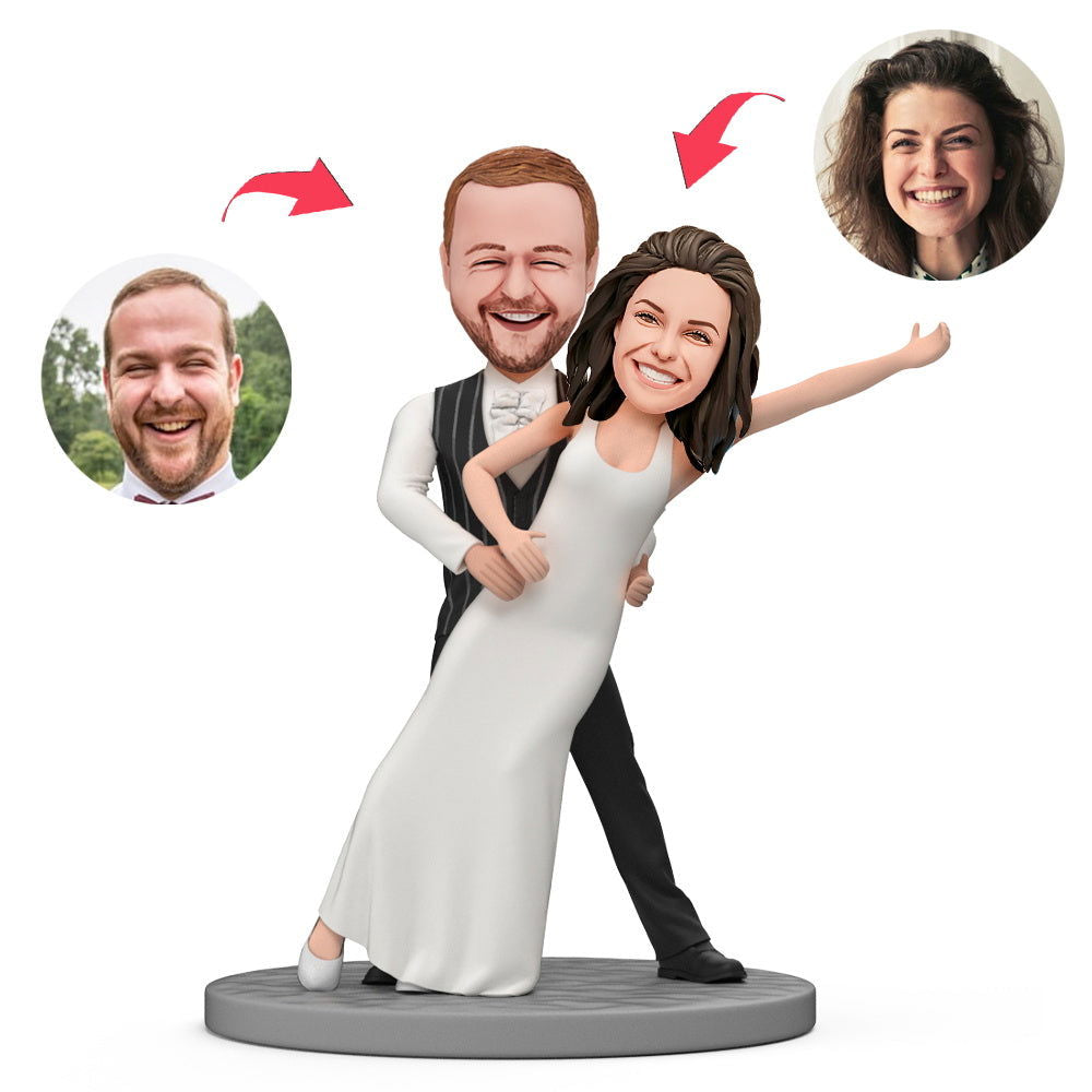 Groom Holding Bride Dance Wedding Custom Bobblehead with Engraved Text - DigiVirt