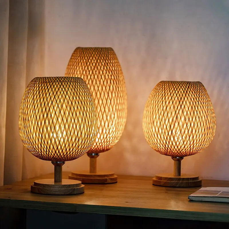 Handmade Bamboo Rattan Table Lamp Home Decor Unique Gift - DigiVirt