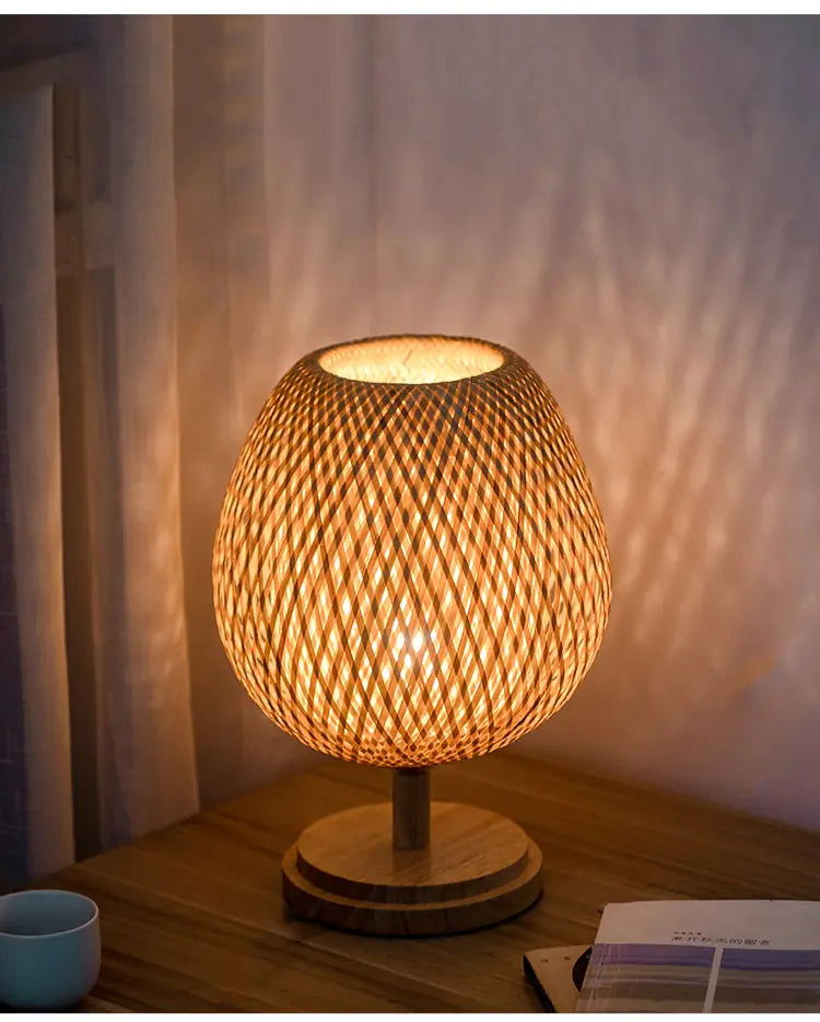 Handmade Bamboo Rattan Table Lamp Home Decor Unique Gift - DigiVirt
